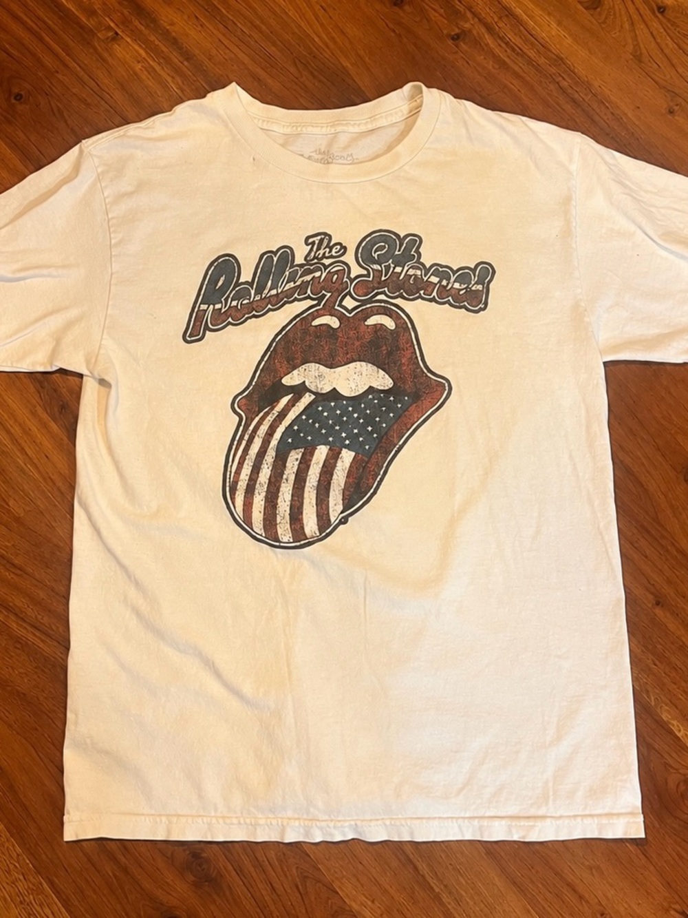 The Rolling Stones Distressed American Flag Tongue Tee - Vintage /Faded